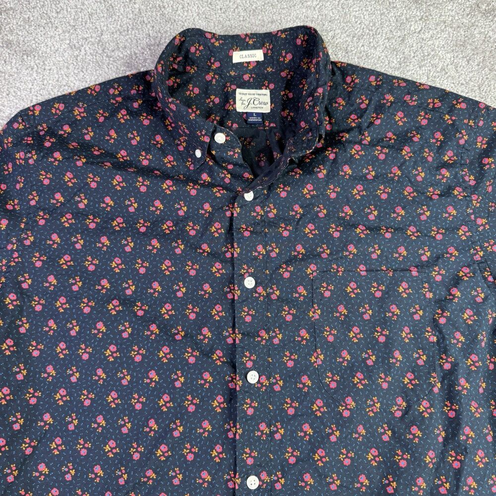 J Crew Shirt Men’s Large Blue Floral Classic Secret Wash Stretch